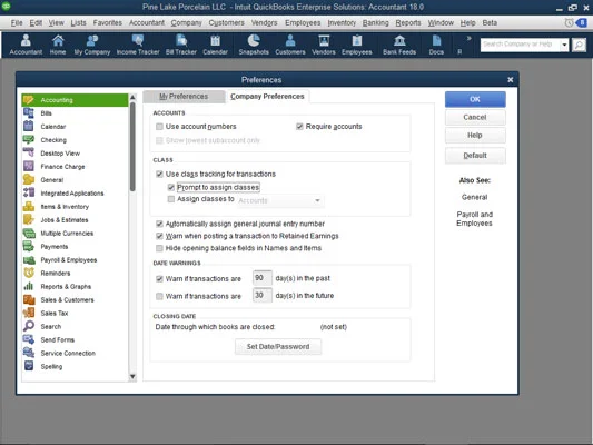 Hogyan lehet bekapcsolni az osztálykövetést a QuickBooks 2018-ban