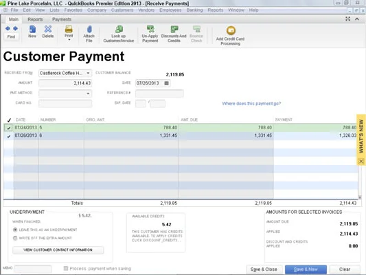 Ügyfélfizetések fogadása a QuickBooks 2013-ban