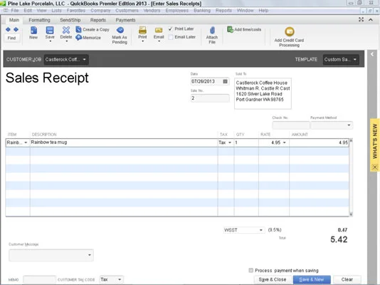 Értékesítési bizonylat rögzítése a QuickBooks 2013-ban