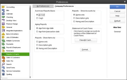 Adja meg a jelentések és grafikonok beállításait a QuickBooks 2013 alkalmazásban