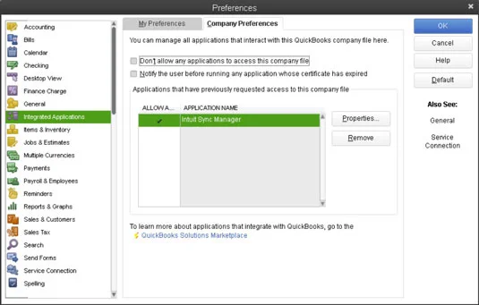 Integrált alkalmazások vezérlése a QuickBooks 2013-ban