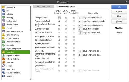 Mondja el a QuickBooks 2013-nak, hogyan működjenek az emlékeztetők