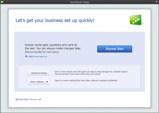 Как да стартирате настройката на QuickBooks 2013