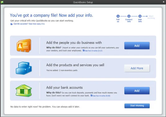 Как да стартирате настройката на QuickBooks 2013