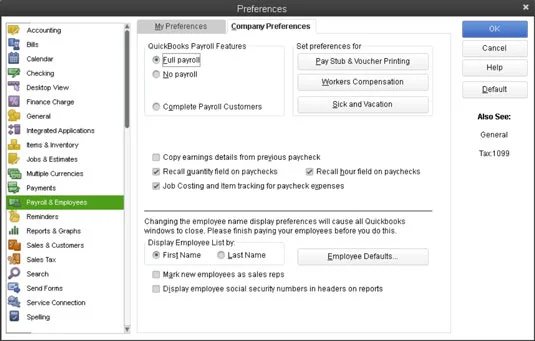 A bérszámfejtés működésének szabályozása a QuickBooks 2013-ban
