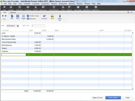 A QuickBooks 2013 indító beállítási próbaegyenlegének létrehozása