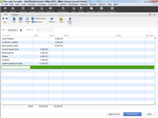 A QuickBooks 2013 indító beállítási próbaegyenlegének létrehozása