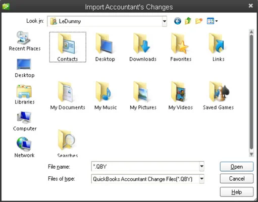 Importálja a könyvelők változásait a QuickBooks 2013 adatfájlba