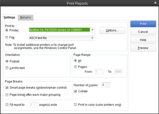 QuickBooks 2013 jelentésablak gombjai