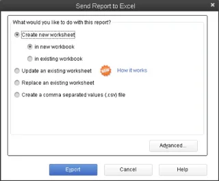 QuickBooks 2013 jelentésablak gombjai
