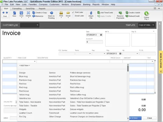 Вашият списък с артикули в QuickBooks 2013