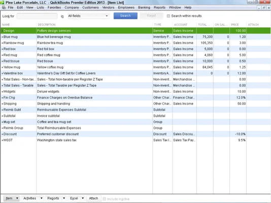Вашият списък с артикули в QuickBooks 2013