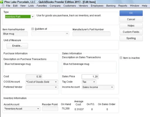 Вашият списък с артикули в QuickBooks 2013