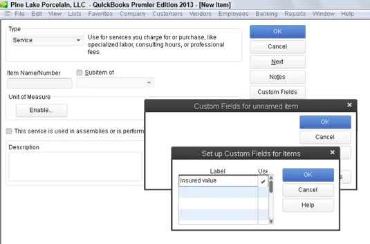 Hogyan adhatunk egyéni mezőket a QuickBooks 2013 elemlistájának elemeihez