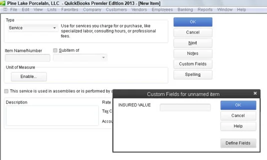 Hogyan adhatunk egyéni mezőket a QuickBooks 2013 elemlistájának elemeihez