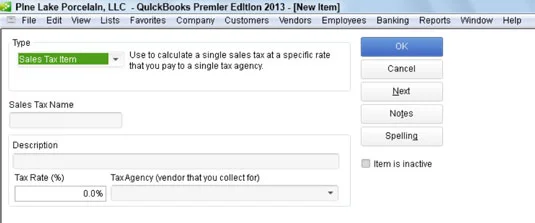 Hogyan adhatunk hozzá forgalmiadó-tételt vagy csoportot a QuickBooks 2013 cikklistájához