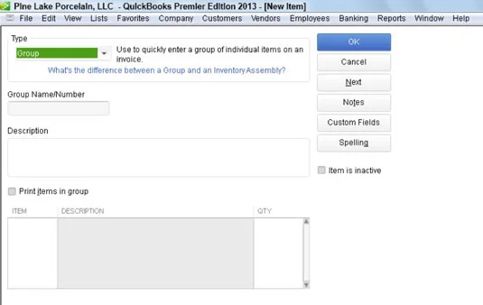 Hogyan adhatunk csoportos elemet a QuickBooks 2013 elemlistájához