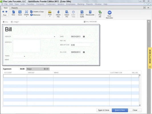 Adja meg a számlát, ha még nem rögzítette tétel nyugtát a QuickBooks 2013-ban