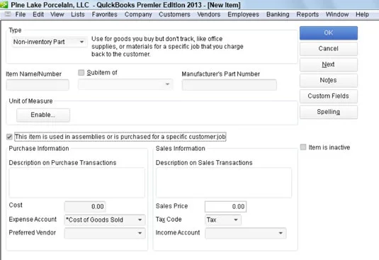 Hogyan adjunk hozzá nem készletnyi alkatrészt a QuickBooks 2013 cikklistájához