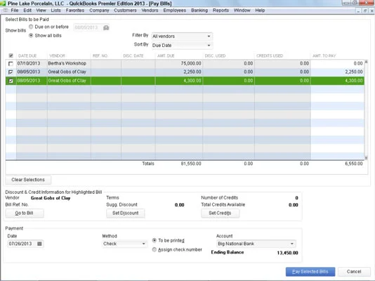 Számlák fizetése a QuickBooks 2013 segítségével