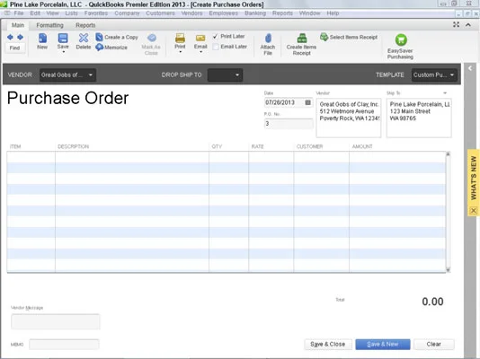 Megrendelés létrehozása a QuickBooks 2013-ban