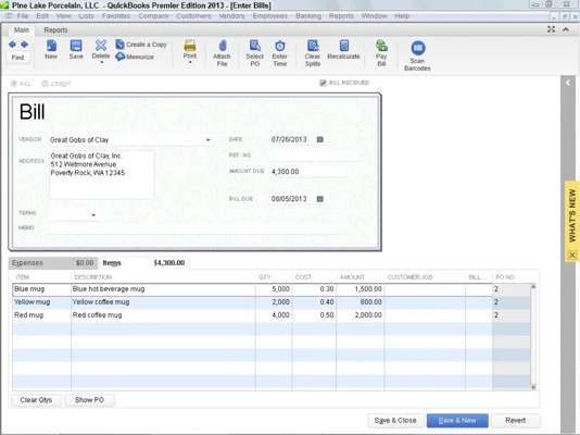 Adja meg a számlát, ha rögzítette a tétel nyugtáját a QuickBooks 2013-ban