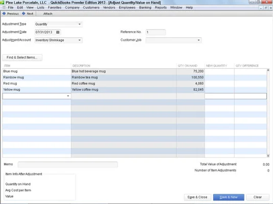 Állítsa be a fizikai számokat és a készletértékeket a QuickBooks 2013-ban