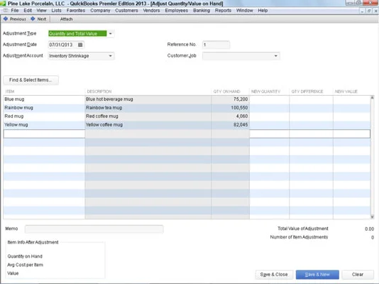 Állítsa be a fizikai számokat és a készletértékeket a QuickBooks 2013-ban