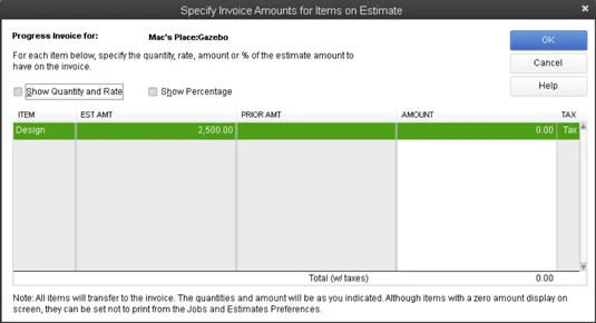 Progress Billing és QuickBooks 2013