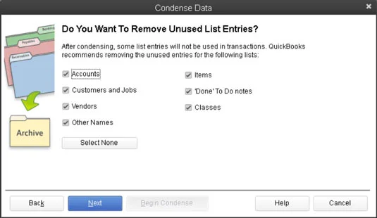 A QuickBooks 2013 adatfájl tömörítése