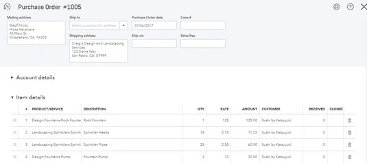 Részleges vásárlási rendelések kezelése a QuickBooks Online-ban