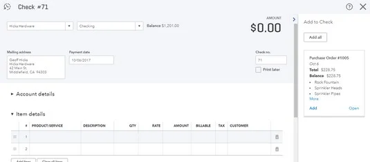 Részleges vásárlási rendelések kezelése a QuickBooks Online-ban