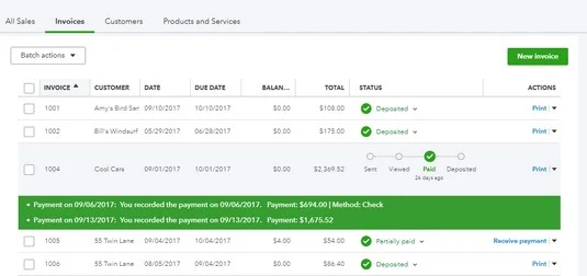 Számla állapotának kezelése a QuickBooks Online-ban