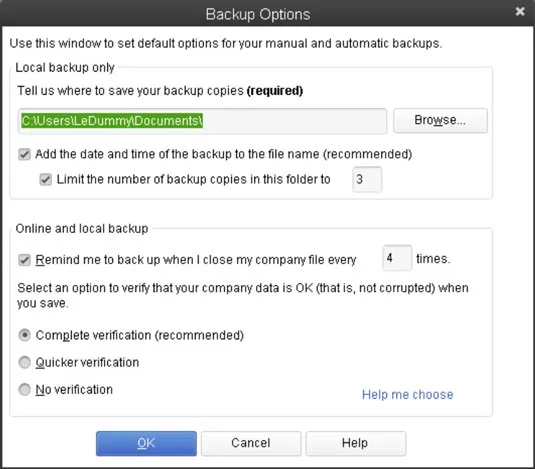 A QuickBooks 2013 adatfájl biztonsági mentésének alapjai