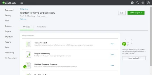 Projektek kezelése a QuickBooks Online-ban