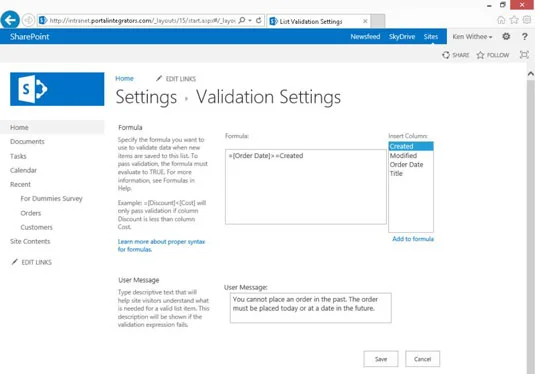 Érvényesítse az adatbevitelt a SharePoint oszlopokban