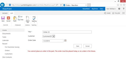 Érvényesítse az adatbevitelt a SharePoint oszlopokban