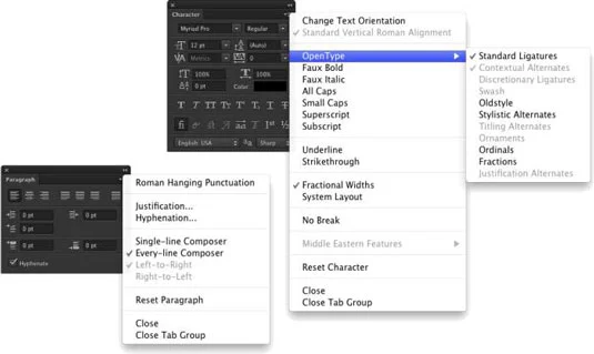 Photoshop CC-panelmenyer og alternativer