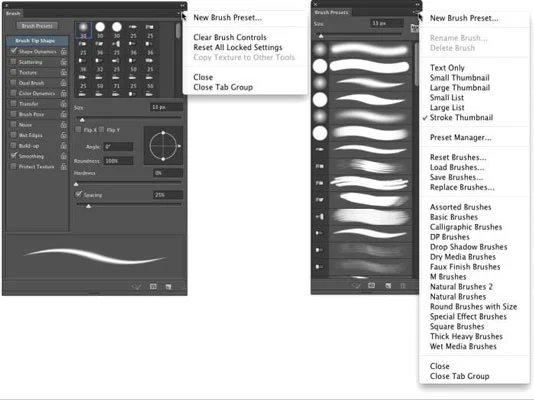 Photoshop CCs børstepanelalternativer