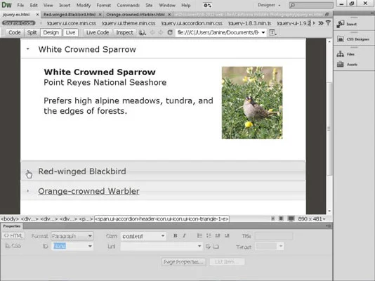 Hvordan lage sammenleggbare paneler med jQuery i Dreamweaver