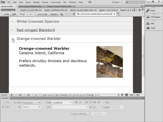 Hvordan lage sammenleggbare paneler med jQuery i Dreamweaver