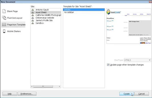 Kā izveidot lapu no Dreamweaver veidnes