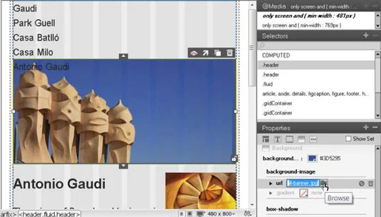 Hvordan plassere elementer i Dreamweaver for å lage tre layouter i ett flytende rutenett
