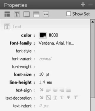 Slik bruker du tekstpanelet i Dreamweavers CSS Property Panel
