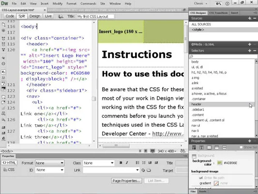 Kā rediģēt stilus CSS izkārtojumā programmā Dreamweaver