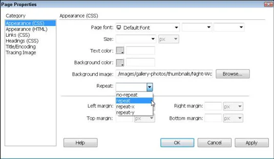 Slik setter du inn et bakgrunnsbilde i Dreamweaver
