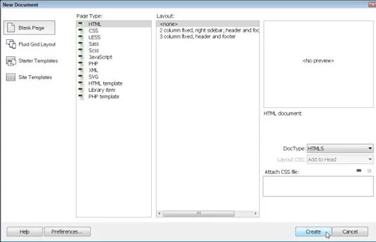 Hvordan lage en HTML-side med Dreamweavers nye dokumentvindu