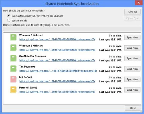 Muistiinpanojen synkronoiminen OneNote 2013:ssa