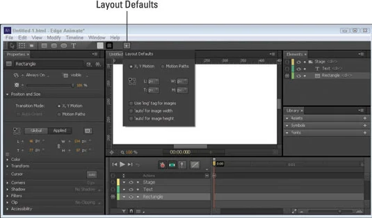 Forhåndsinnstillinger for layout i Adobe Edge Animate