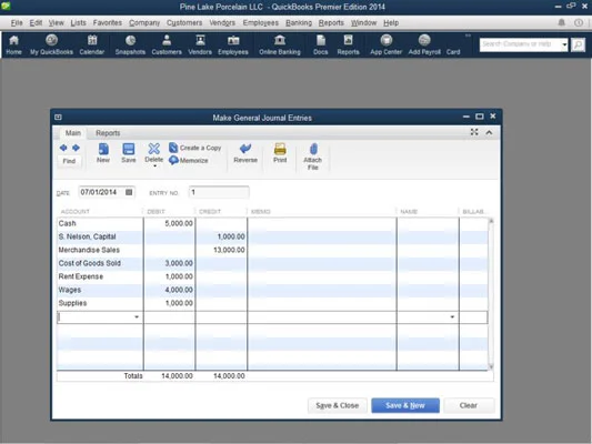 A QuickBooks 2014 indító beállítási próbaegyenlegének létrehozása